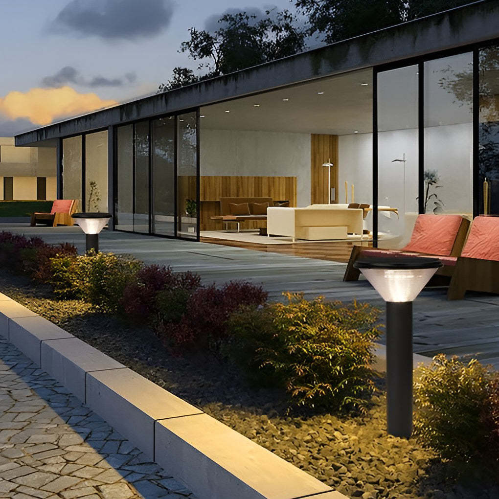 Round Light Control Induction Black Modern Outdoor Solar Pathway Lights-Lighom