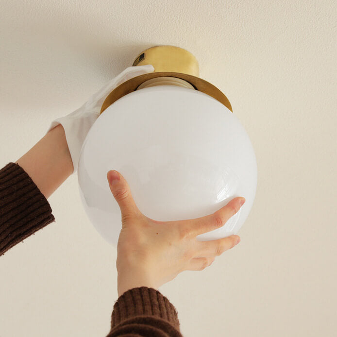 Japanese Round Ball Glass Brass Flush Ceiling Light