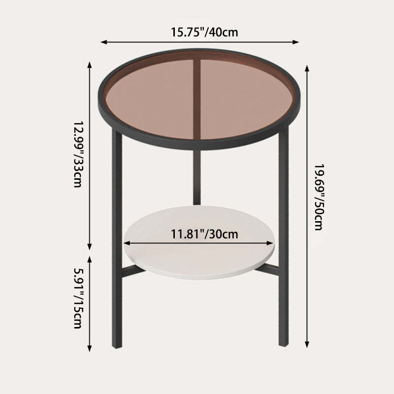 Minimalist Glass Sintered Stone Round Coffee Table 1-Shelf — Clear Glass / White Table Legs