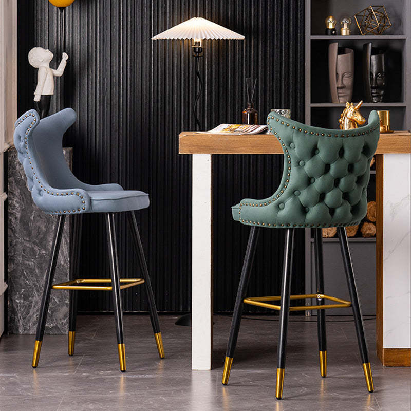 Contemporary Tufted Velvet Wingback Bar Stool