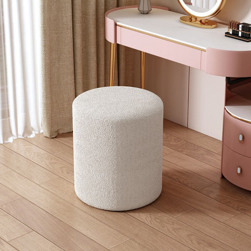 Minimalist Cylinder Lambswool Wood Vanity Stool — Detachable & Washable / Pink