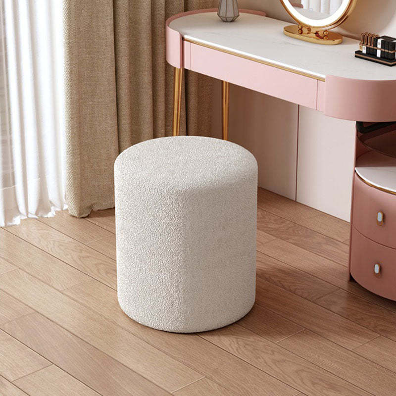 Minimalist Cylinder Lambswool Wood Vanity Stool — Detachable & Washable / Pink