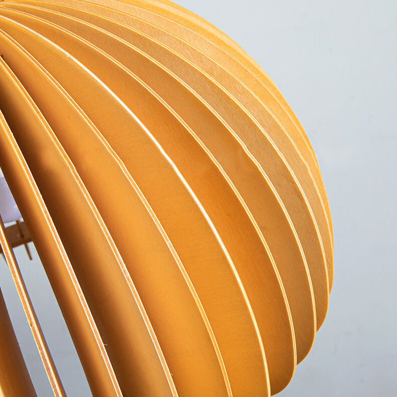 Japanese Minimalist Wooden Pumpkin Swing Arm Pendant Light