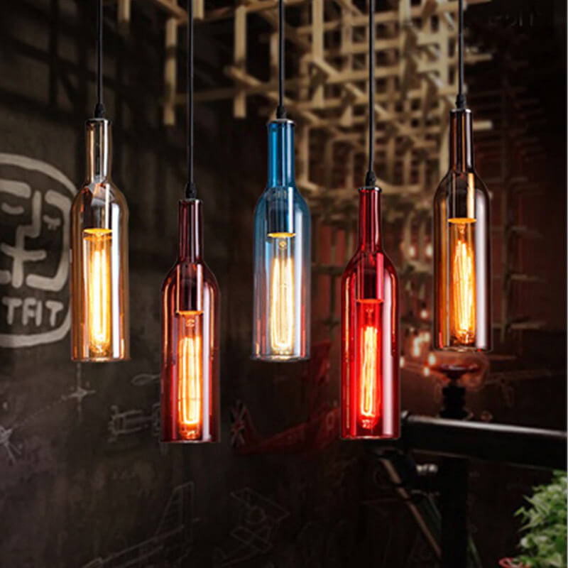 Retro Colorful Wine Bottle 5-Light Chandelier