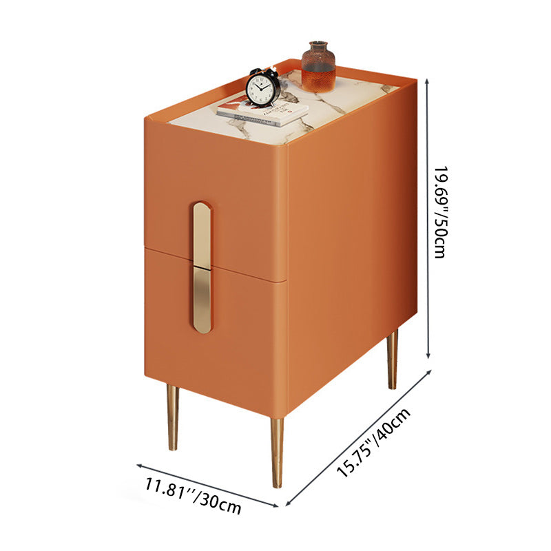 Scandinavian Rock Plate Nightstand 2-Drawer — Orange