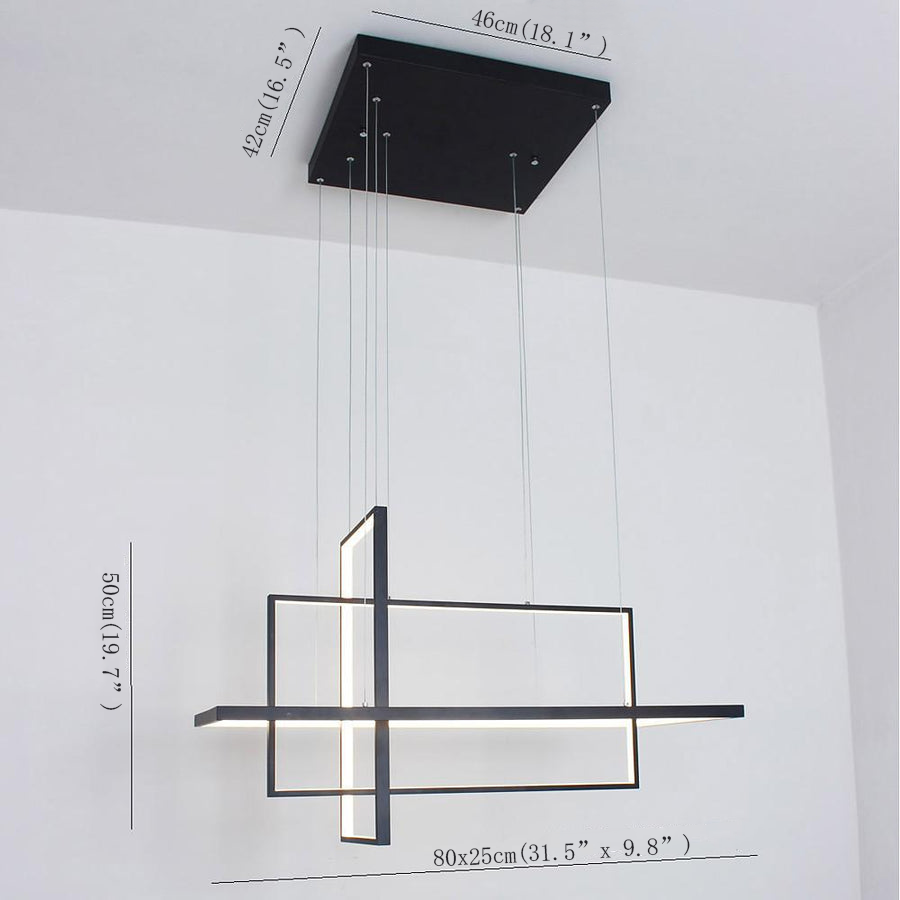 31.5" Three-Part Futuristic Rectangular Aluminum Chandelier