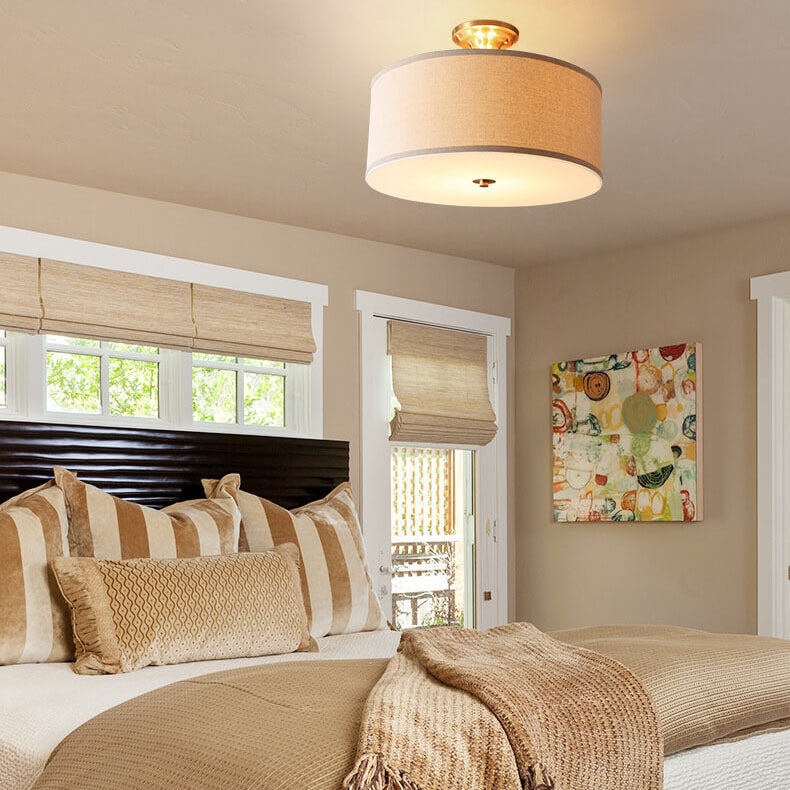 Fabric Drum Semi-Flush Ceiling Light