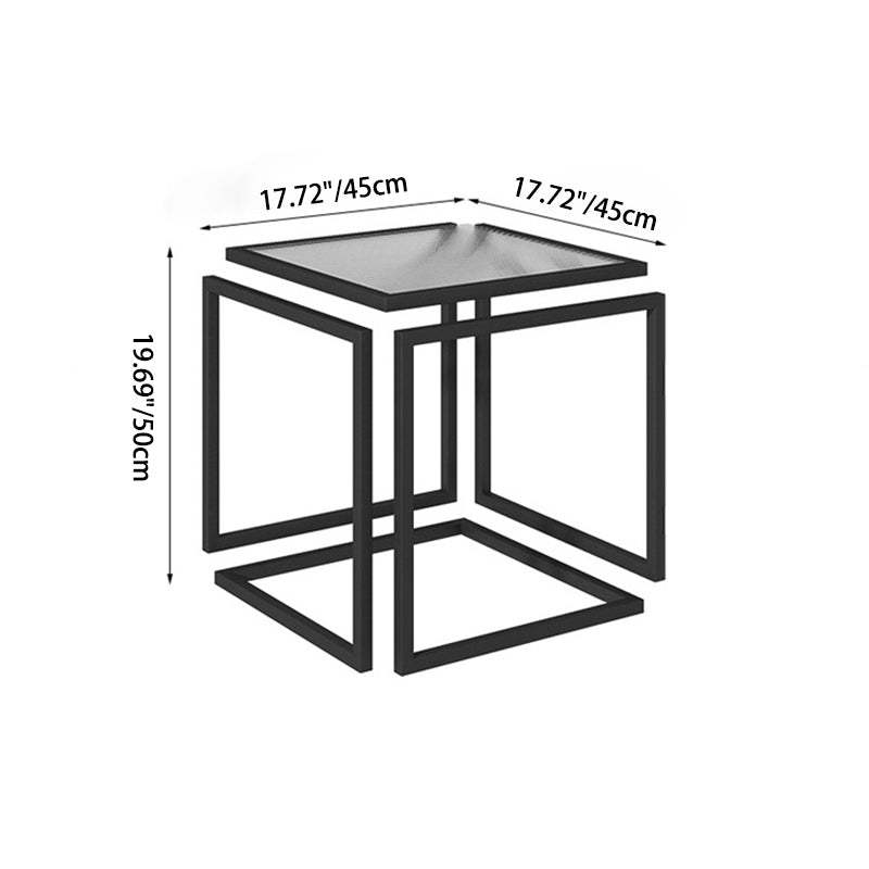 Contemporary Square Glass Iron Side Table