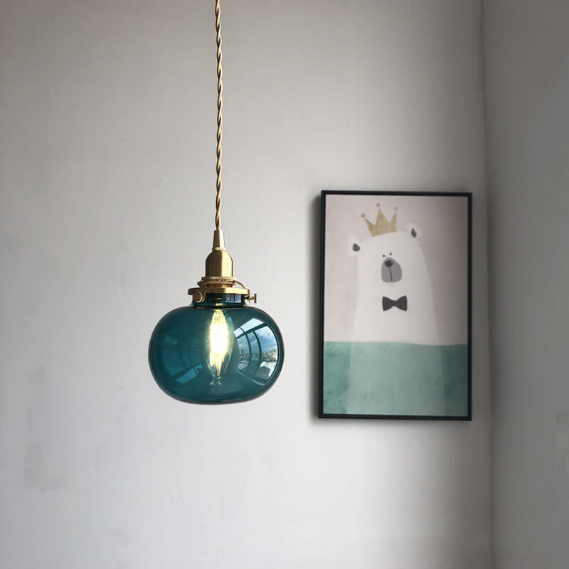 Retro pumpkin green glass pendant lighting — Clear / 220V-240V (UK/AU)