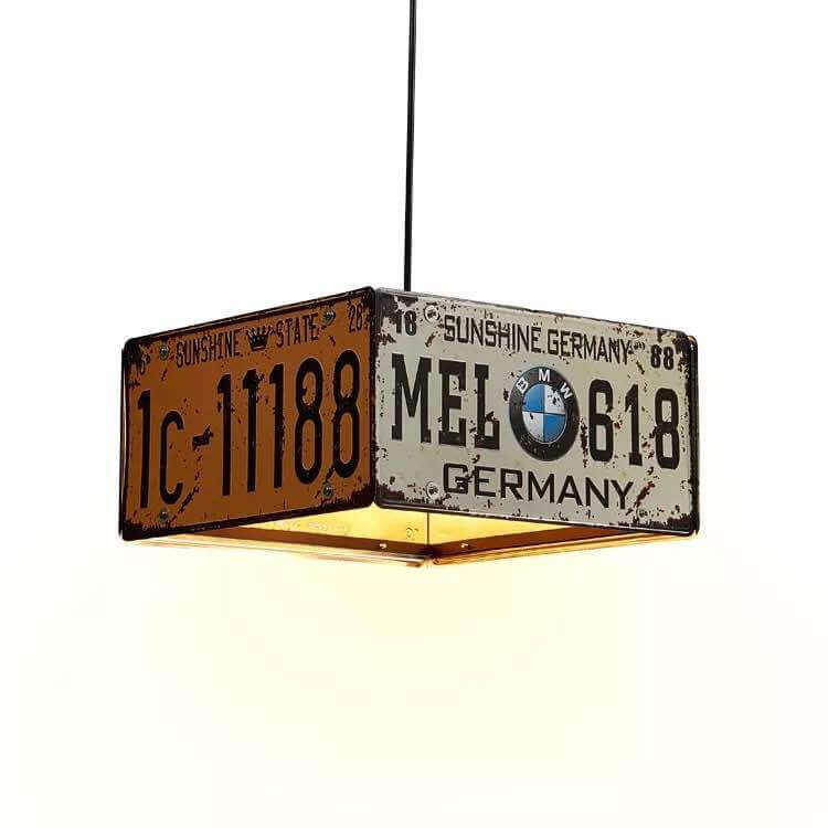 Retro License Plate Metal Chandelier