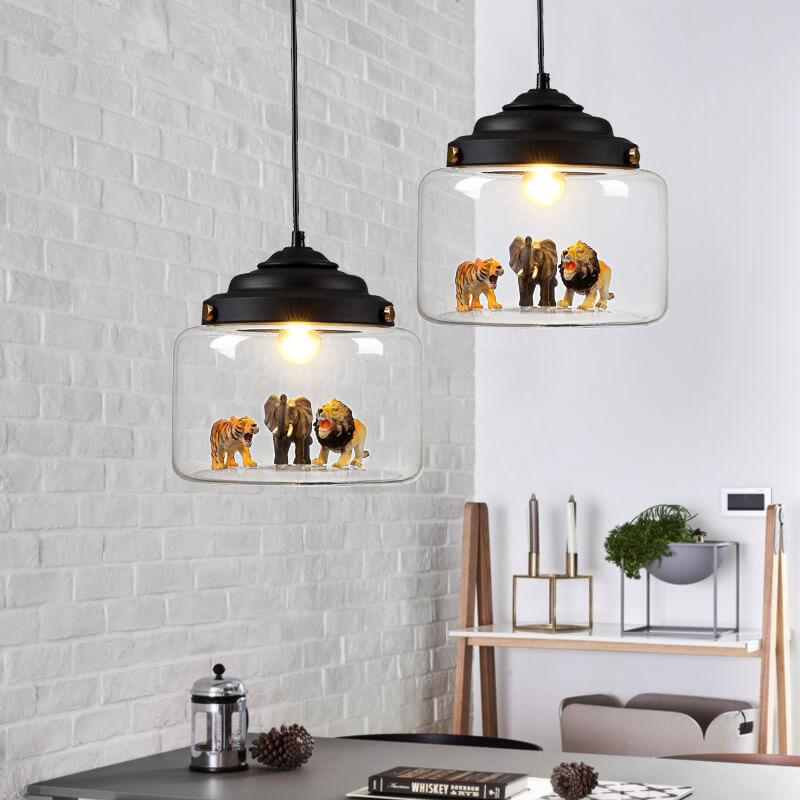 Cartoon Animal Glass Zoo Pendant Light