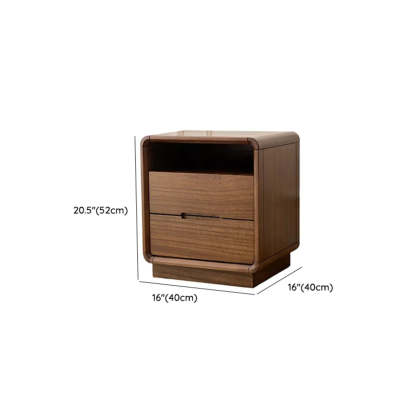 Mid-Century Walnut Wood Nightstand with Drawers