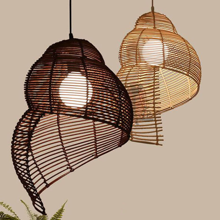 Beige rattan conch pendant lighting - japanese — 9.84" W x 39.37" L x 13.78" H / 110V-120V (US/CA)
