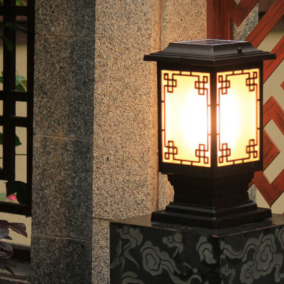 Solar Chinese Window Square Post Garden Light