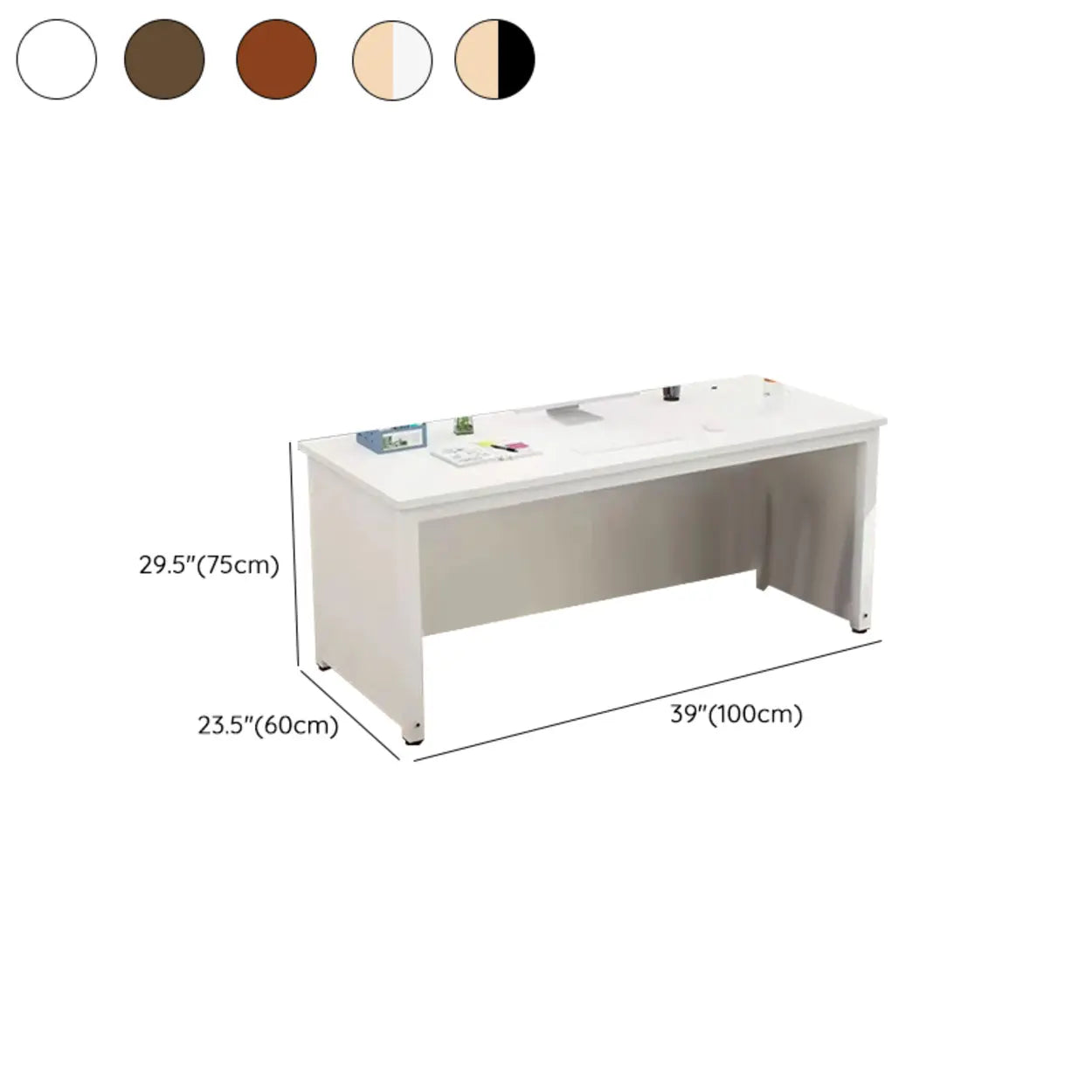 Natural Wood Drawer H-Shape Computer Desk — Without Chairs / Brown
