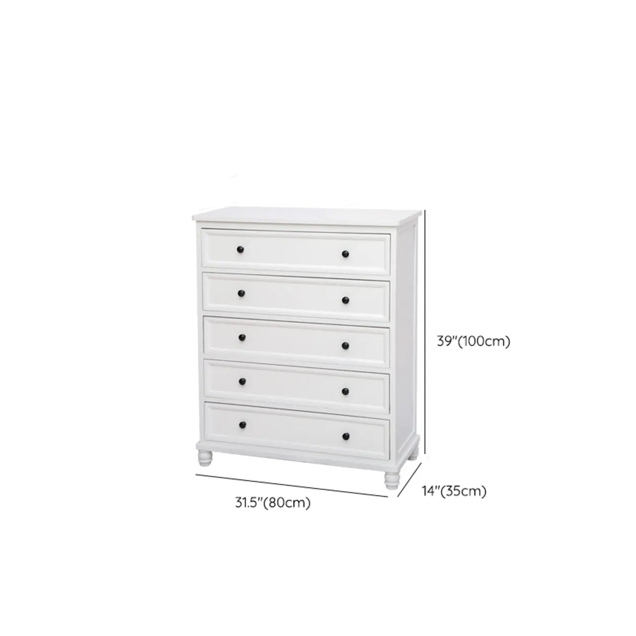 White Wood Vertical 5-Drawer Bedside Dresser