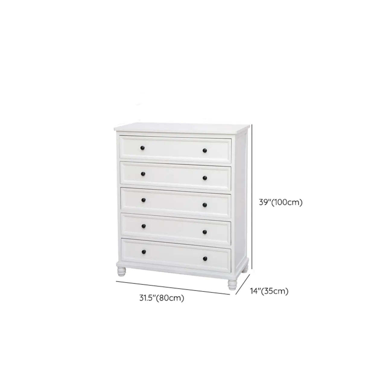 White Wood Vertical 5-Drawer Bedside Dresser