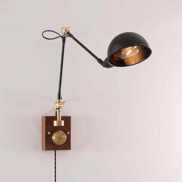 Japanese Vintage Walnut Iron Rotating Sconce — Hardwired / 220V-240V For UK/AU