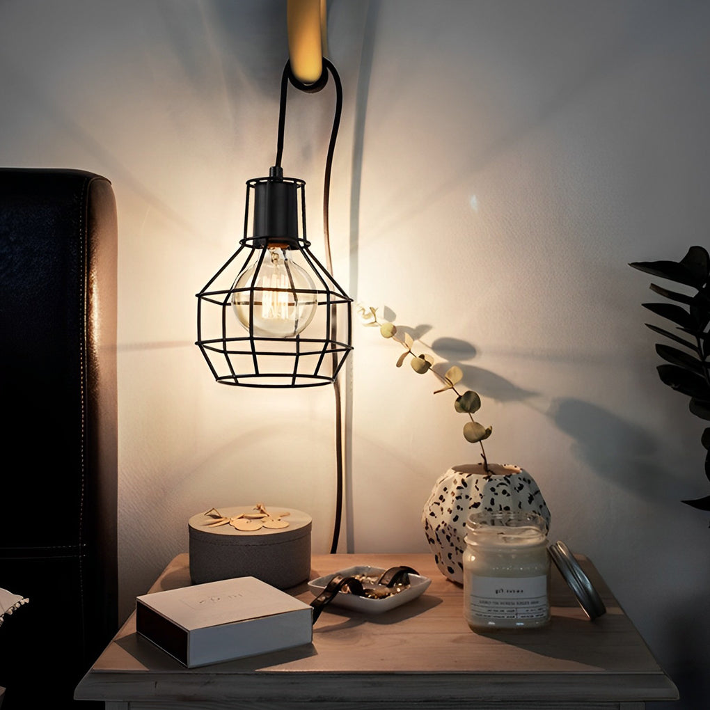 Retro Metal Lantern Cage Industrial Chandelier with Switch