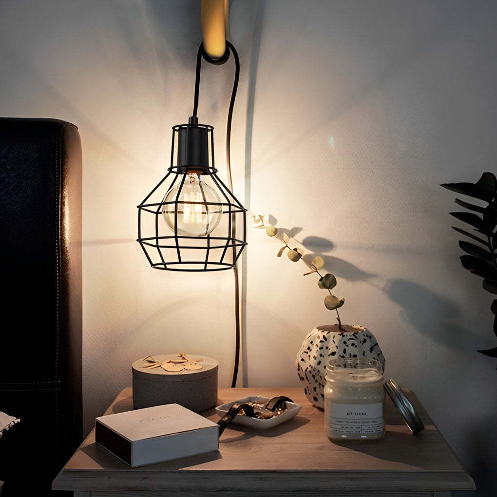 Retro Metal Lantern Cage Industrial Chandelier with Switch