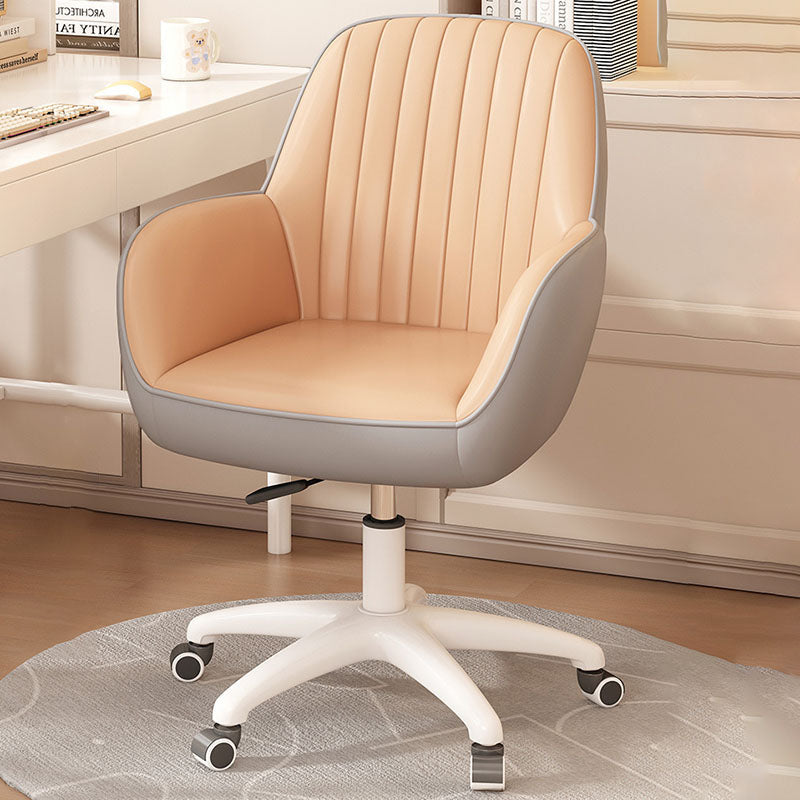 Nordic Curved Leather Wood Swivel Desk Chair