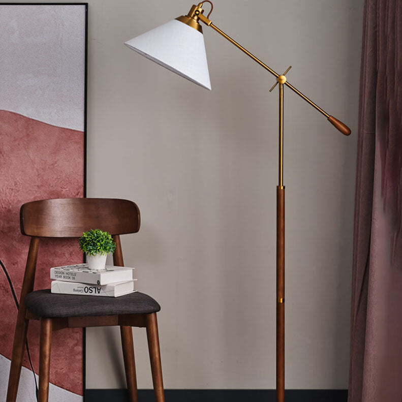 Nordic Vintage Fabric Cone Metal Ash Wood Floor Lamp