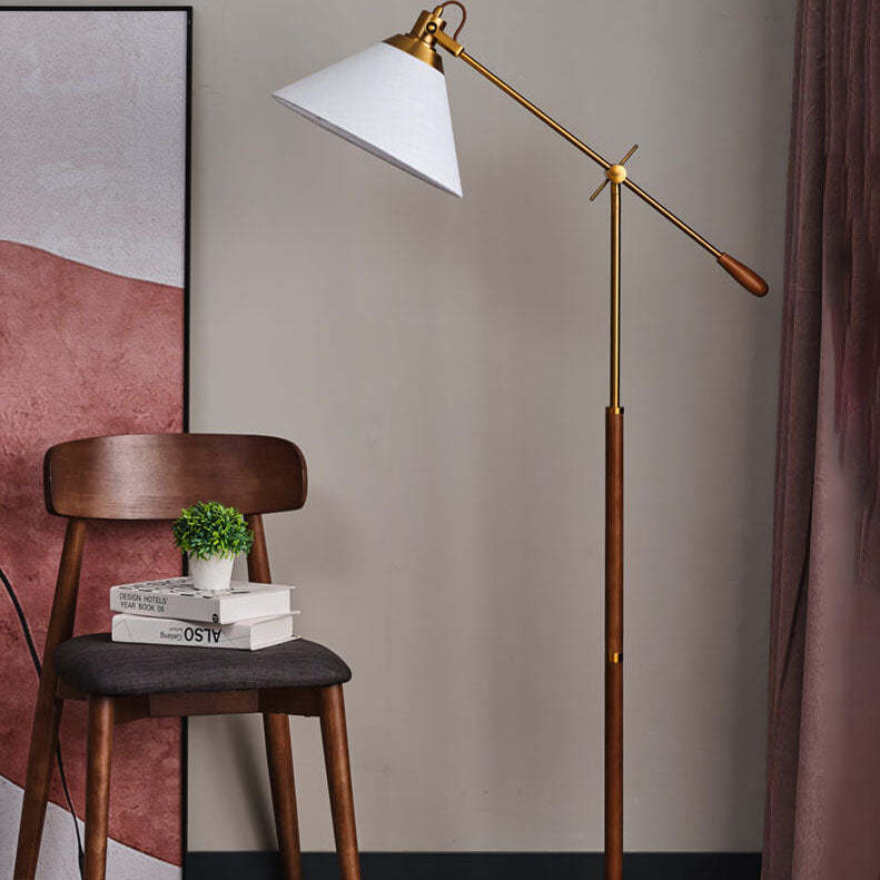 Nordic Vintage Fabric Cone Metal Ash Wood Floor Lamp