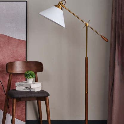 Nordic Vintage Fabric Cone Metal Ash Wood Floor Lamp