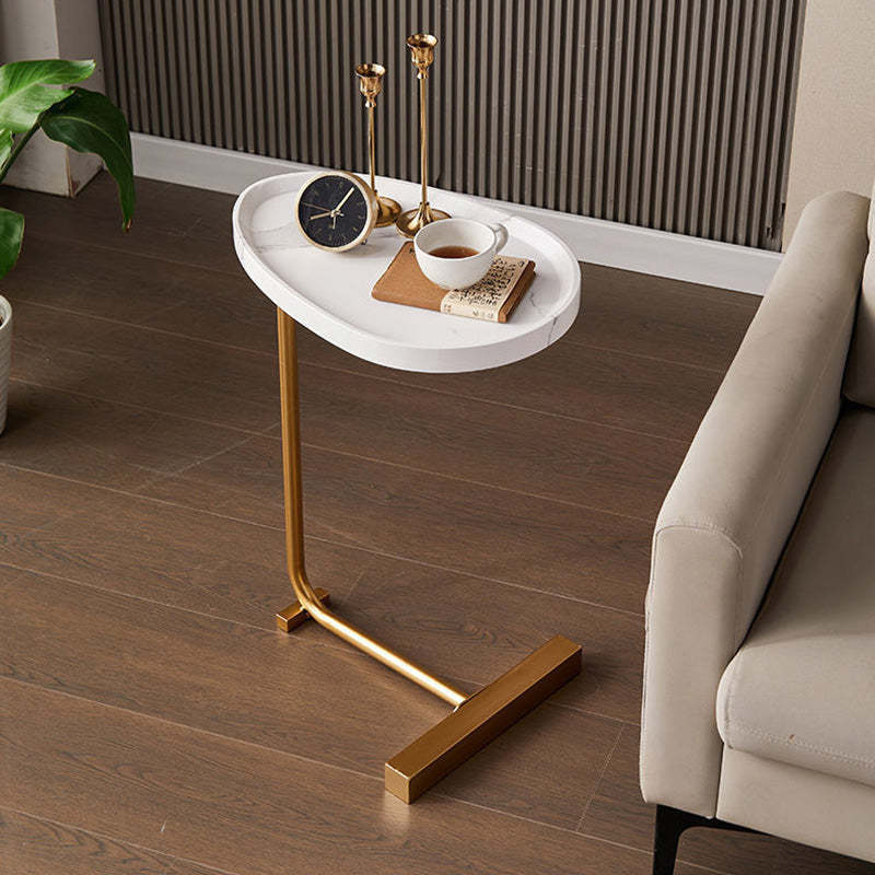 Minimalist Oval Engineered Wood Iron End Table