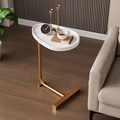 Minimalist Oval Engineered Wood Iron End Table