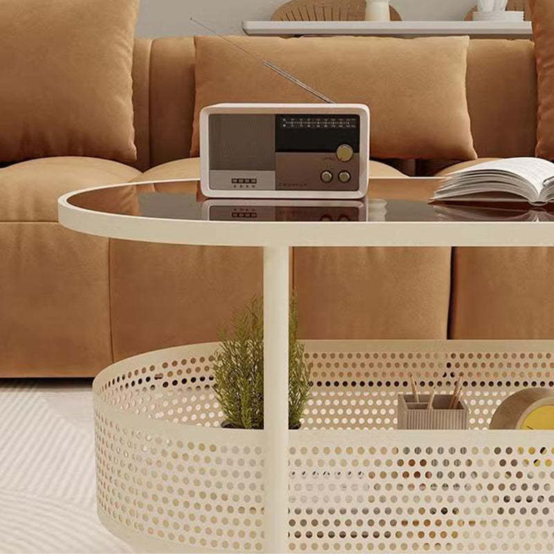 Modern Oval Glass Iron Movable Side Table