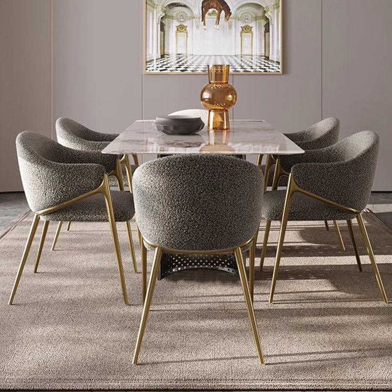 Modern Lambswool Curved Dining Chair With Armrest