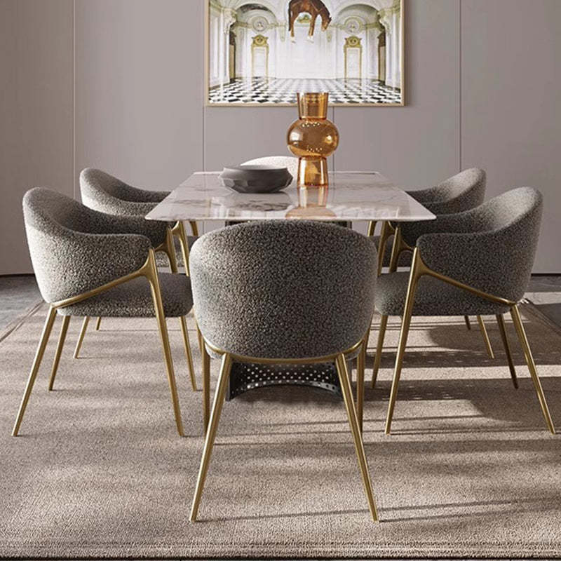 Modern Lambswool Curved Dining Chair With Armrest