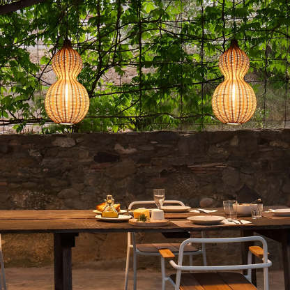 Woven Rattan Gourd Hanging Lamp Outdoor Pendant Light for Patio-Lighom