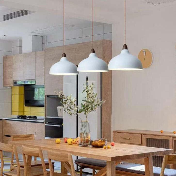 Japanese Iron Dome Wood Top Pendant Light