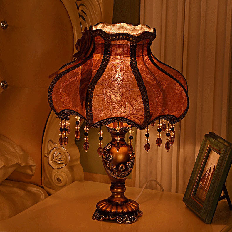 European Luxury  Fabric Lace Resin 1-Light Table Lamp