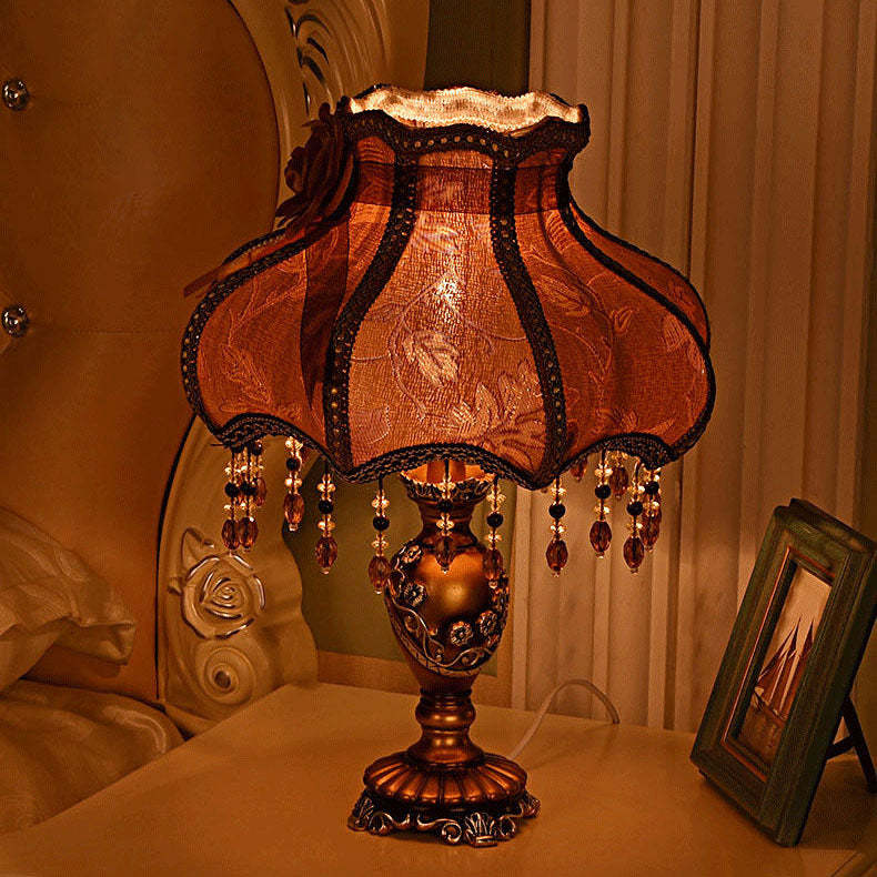 European Luxury  Fabric Lace Resin 1-Light Table Lamp
