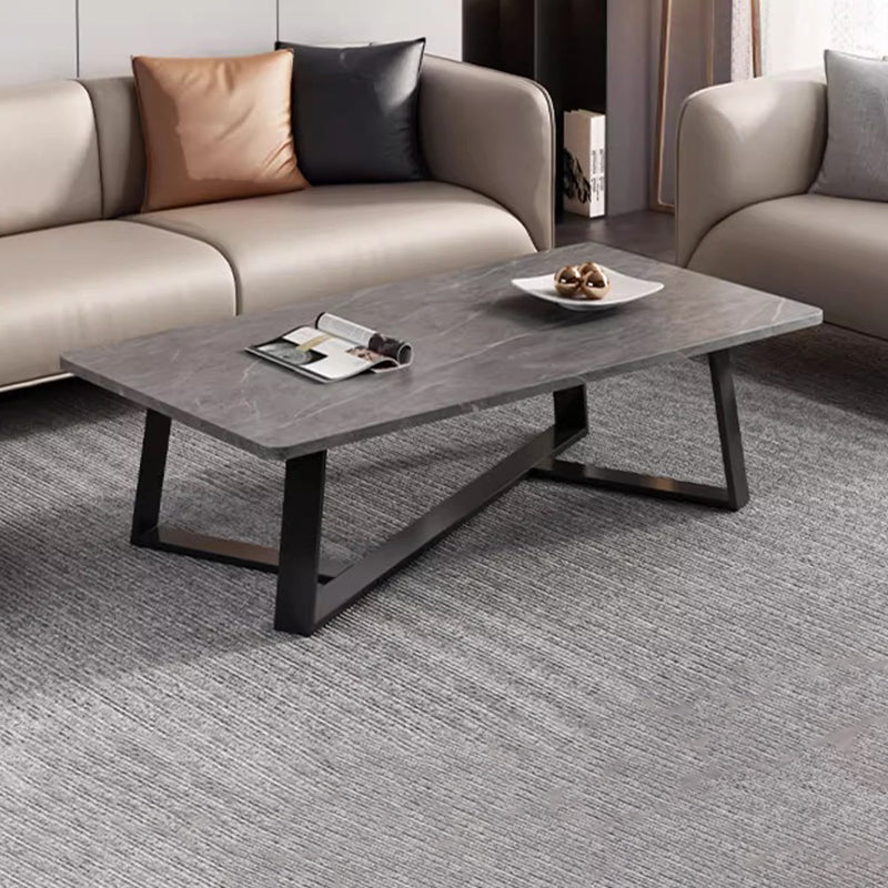 Minimalist Rectangular Rock Slab Steel Coffee Table — White