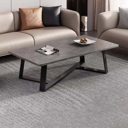 Minimalist Rectangular Rock Slab Steel Coffee Table — White