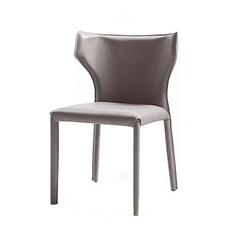 Minimalist Leather Steel Wing-Back Dining Chair