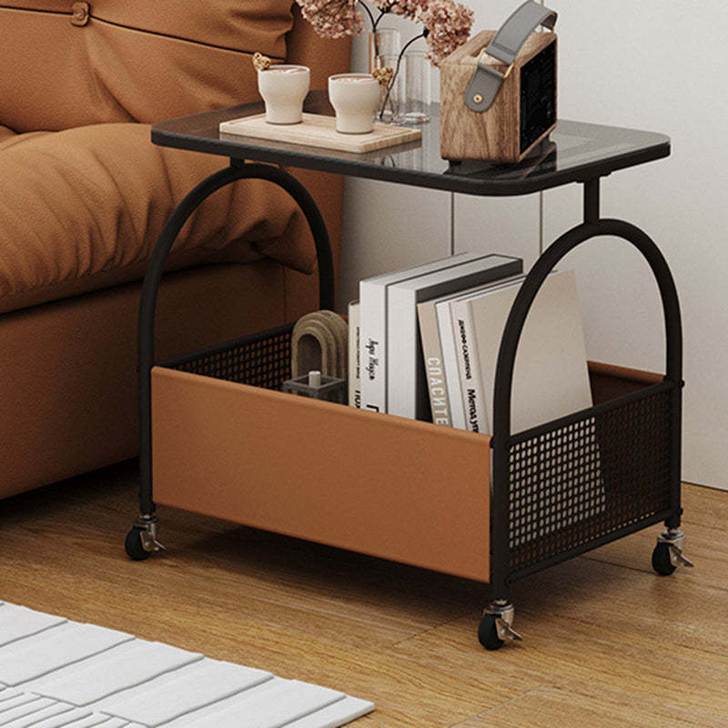 Contemporary Glass Iron Leather End Table