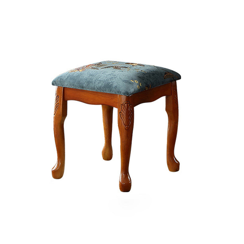 European Fabric Carved Wood Vanity Stool