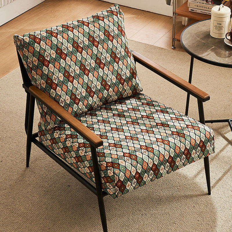 Vintage Cowhide Oak Metal Accent Chair — B