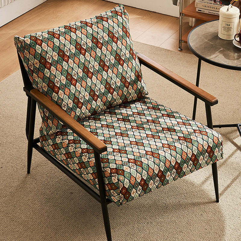 Vintage Cowhide Oak Metal Accent Chair — B