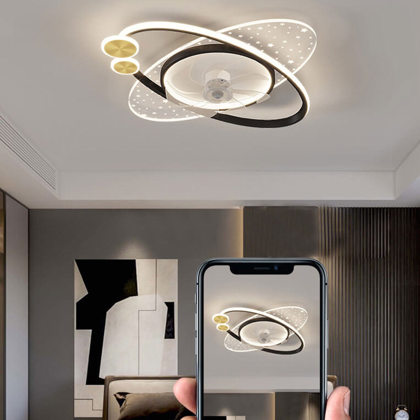 Modern Planet Star Effect LED Flush Mount Fan Light