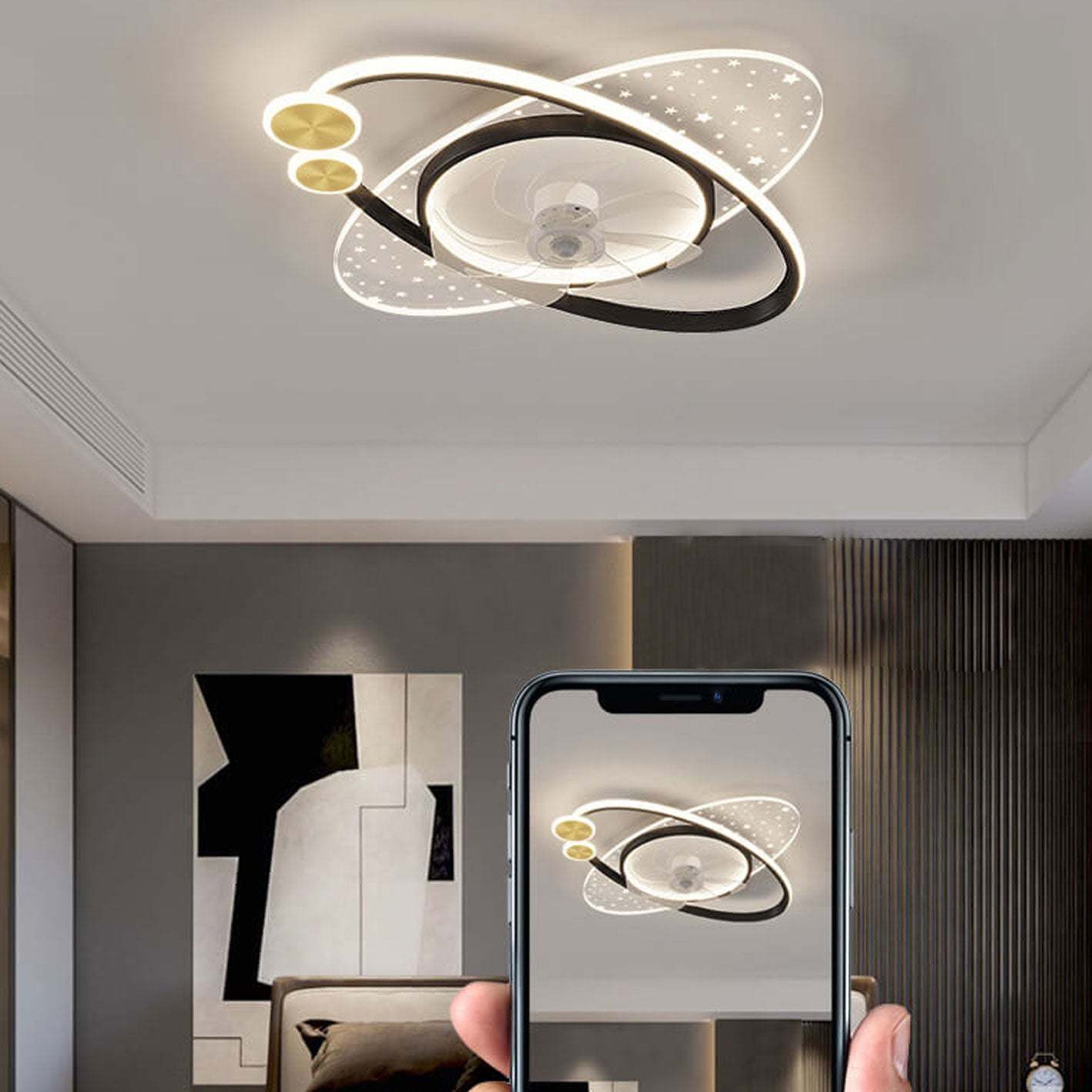 Modern Planet Star Effect LED Flush Mount Fan Light