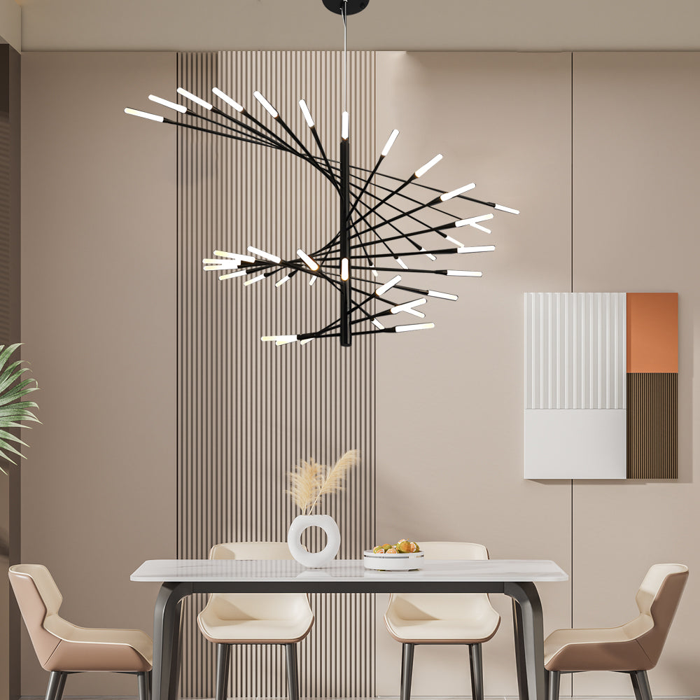 Modern Rotating Fireworks Black Gold Chandelier