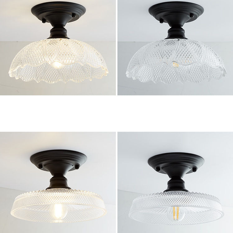 Nordic Vintage Glass Floral Geometry Semi-Flush Light
