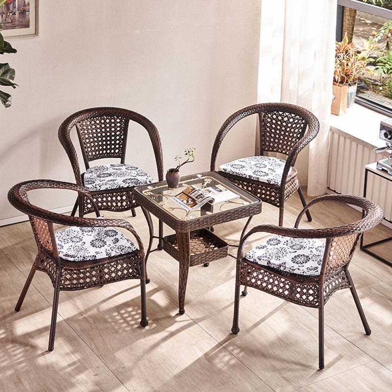 Vintage Curved Rattan Iron Wood Dining Chair — Brown