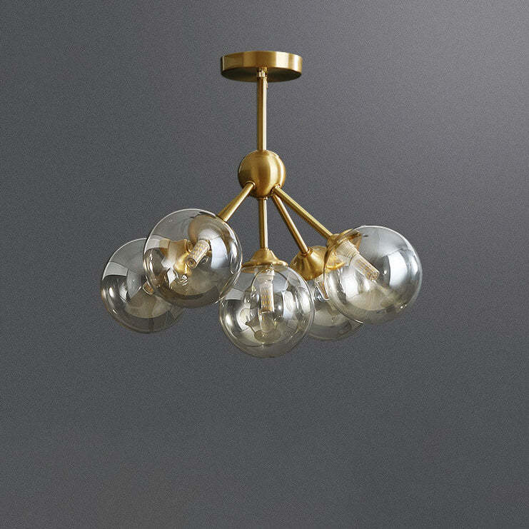 Minimalist All-Copper Branch Orb Ceiling Light